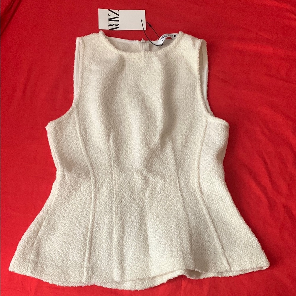 Zara Cream Fitted Peplum Blouse
